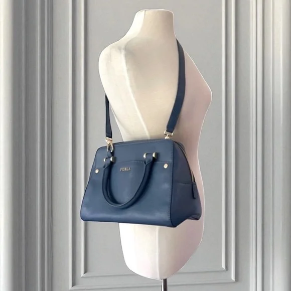 Furla blue leather crossbody satchel bag - Picture 1 of 16
